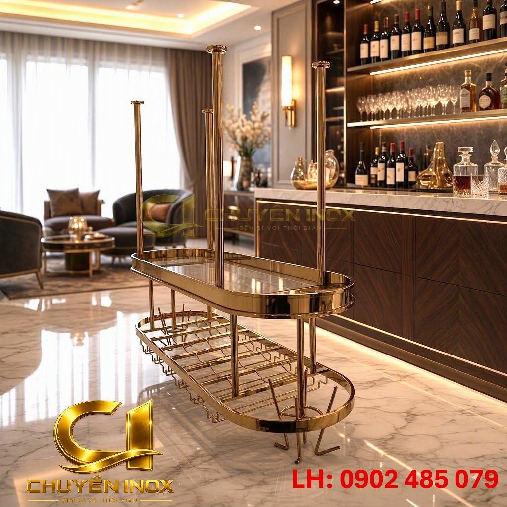 Giá Treo Ly Quầy Bar Inox Kệ Giá Treo Ly Rượu Vang Quầy Bar